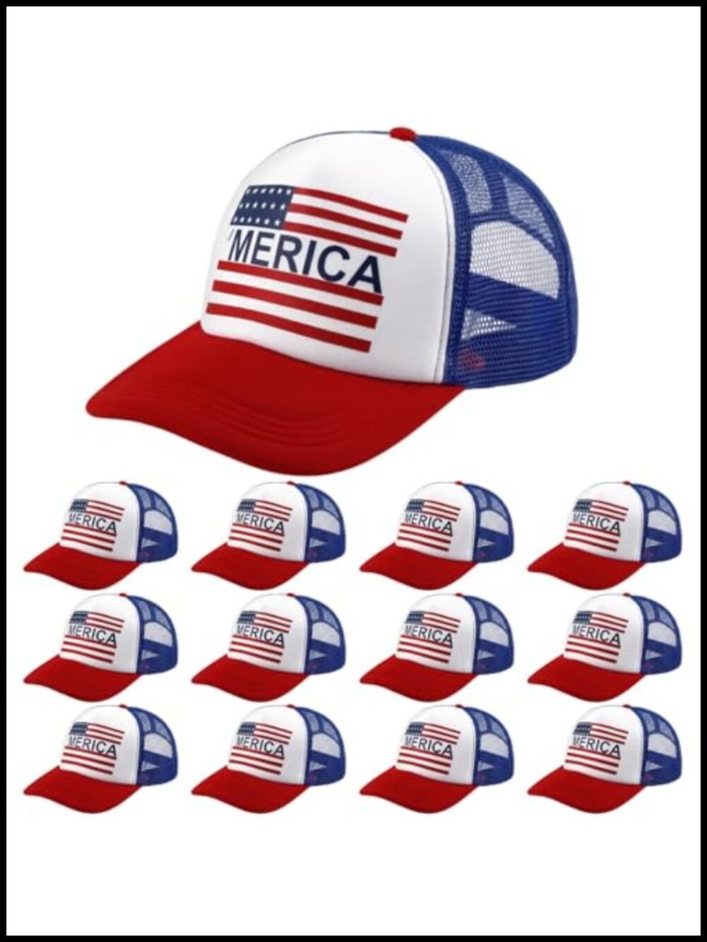 12 Pack Patriotic Baseball Caps Cotton Polyester Embroidered Stars Stripes